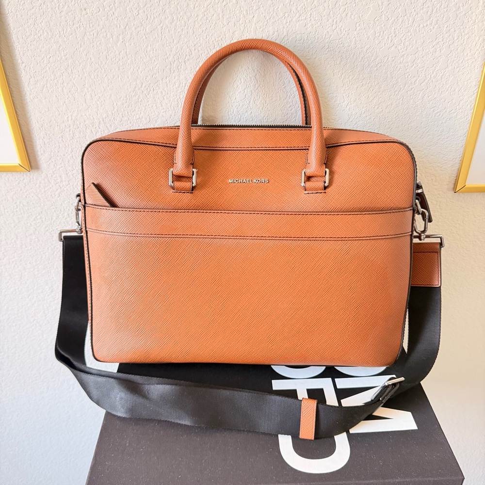 Michael Kors Mens Leather Briefcase - Tan